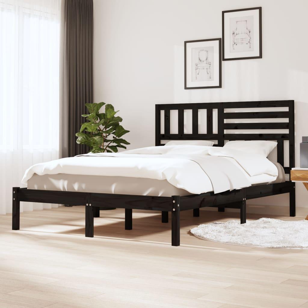 Sengeramme 150x200 cm massivt fyrretræ sort