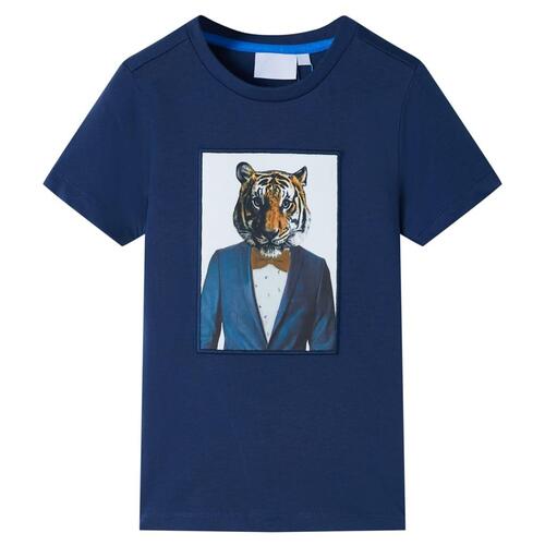 Kortærmet T-shirt til børn str. 128 mørk mørkeblå