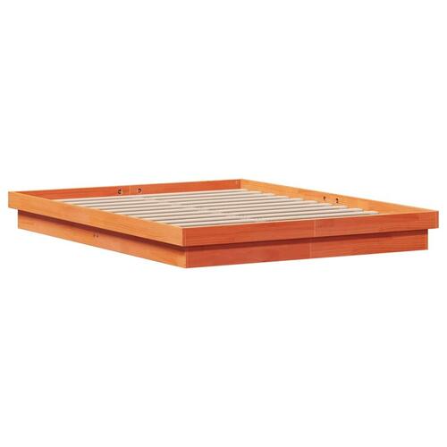 Sengeramme med LED-lys 160x200 cm massivt fyrretræ gyldenbrun