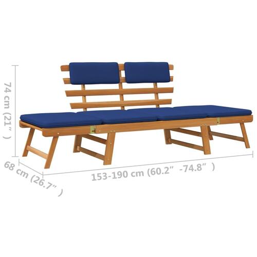 Havebænk med hynder 2-i-1 190 cm massivt akacietræ