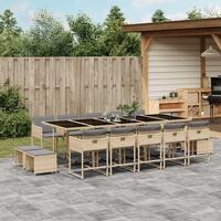 Spisebordssæt til haven 15 dele med hynder polyrattan beige