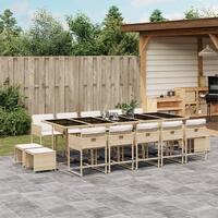 Spisebordssæt til haven 15 dele med hynder polyrattan beige