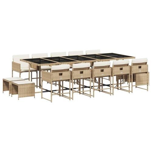 Spisebordssæt til haven 15 dele med hynder polyrattan beige