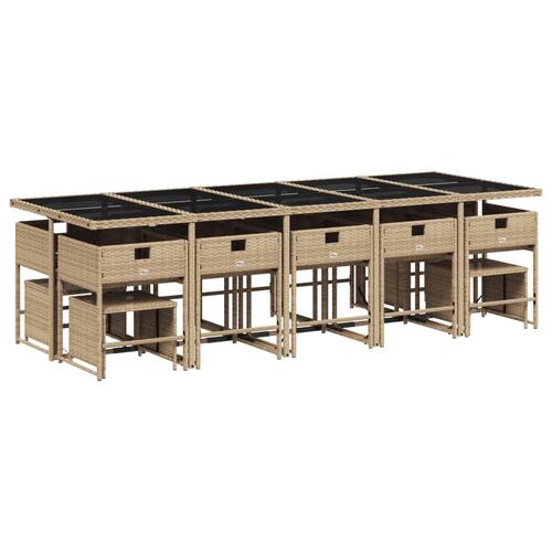Spisebordssæt til haven 15 dele med hynder polyrattan beige