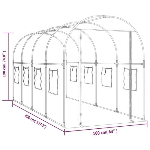 Drivhus 160x400x190 cm PVC og pulverlakeret stål transparent
