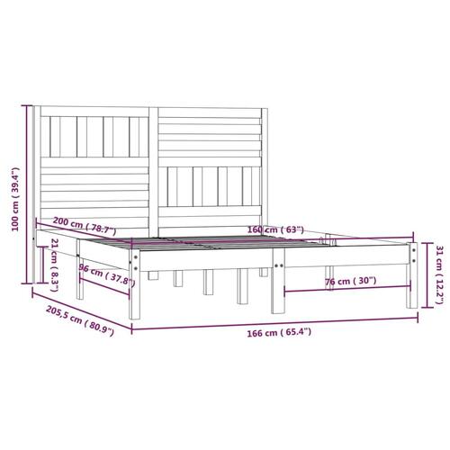 Sengeramme 160x200 cm King Size massivt fyrretræ hvid