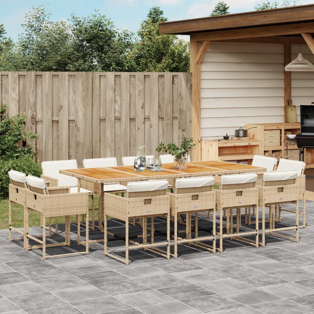 Spisebordssæt til haven 13 dele med hynder polyrattan beige