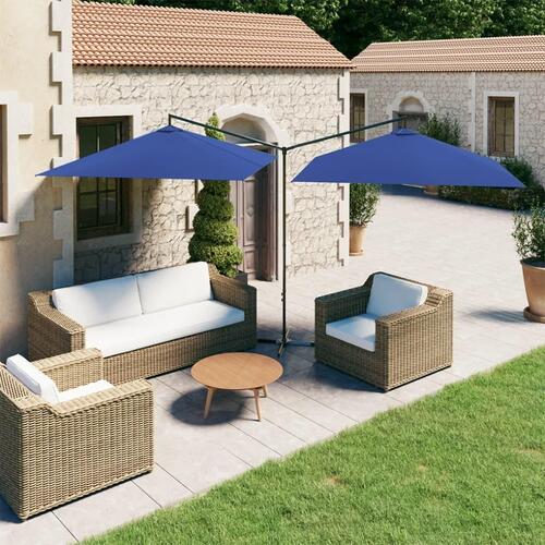 Dobbelt parasol med stålstang 600x300 cm azurblå