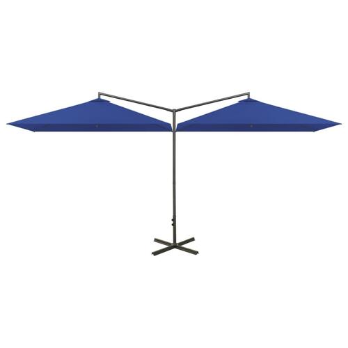 Dobbelt parasol med stålstang 600x300 cm azurblå