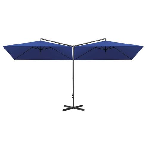 Dobbelt parasol med stålstang 600x300 cm azurblå