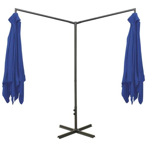 Dobbelt parasol med stålstang 600x300 cm azurblå