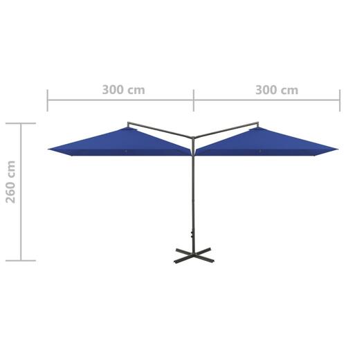 Dobbelt parasol med stålstang 600x300 cm azurblå