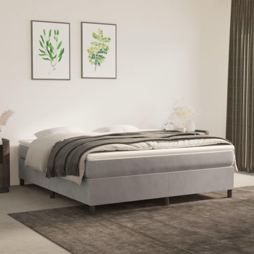 Boxspring sengeramme i fløjl - lysegrå 160×200 cm