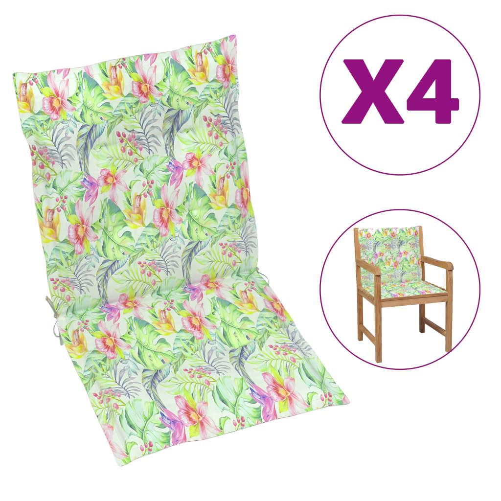 Hynder til havestole 4 stk. 100x50x4 cm bladmønster