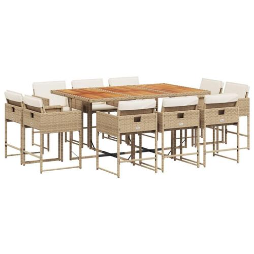 Spisebordssæt til haven 11 dele med hynder polyrattan beige