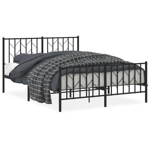 Sengeramme med sengegavl og fodgærde 135x190 cm metal sort