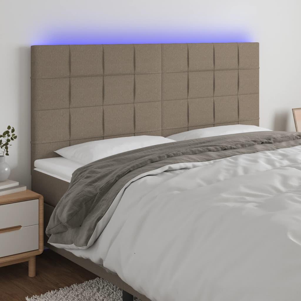 Sengegavl med LED-lys 160x5x118/128 cm stof gråbrun billede