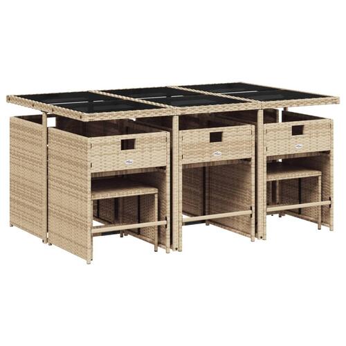 Spisebordssæt til haven 11 dele med hynder polyrattan beige