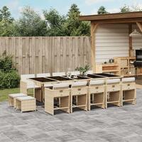 Spisebordssæt til haven 15 dele med hynder polyrattan beige