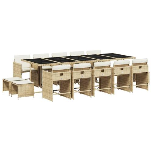 Spisebordssæt til haven 15 dele med hynder polyrattan beige