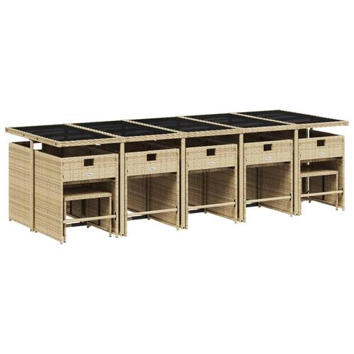 Spisebordssæt til haven 15 dele med hynder polyrattan beige