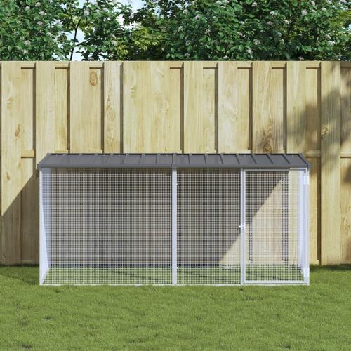 Hønsebur med tag 203x98x90 cm galvaniseret stål antracitgrå