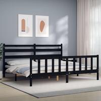 Sengeramme med sengegavl 200x200 cm massivt træ sort