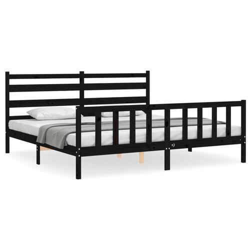 Sengeramme med sengegavl 200x200 cm massivt træ sort