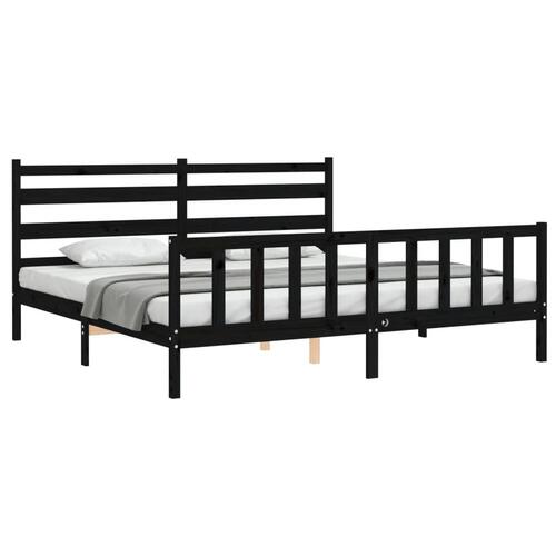 Sengeramme med sengegavl 200x200 cm massivt træ sort