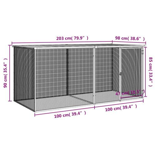 Hønsebur med tag 203x98x90 cm galvaniseret stål antracitgrå