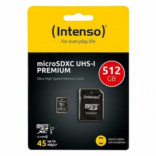 MicroSD-kort INTENSO 512 GB UHS-I Class 10 med adapter - 45 MB/s