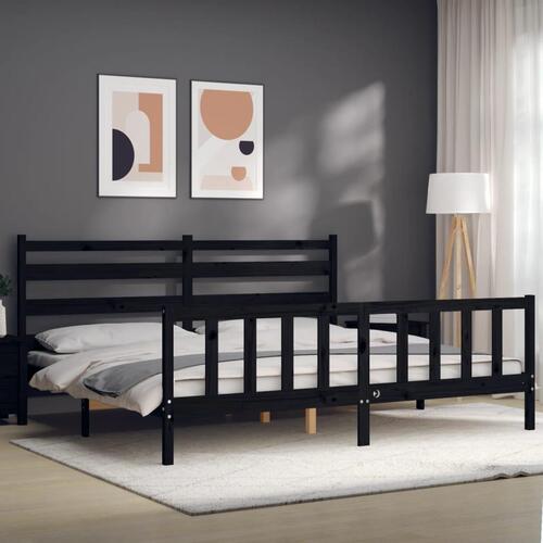 Sengeramme med sengegavl 200x200 cm massivt træ sort
