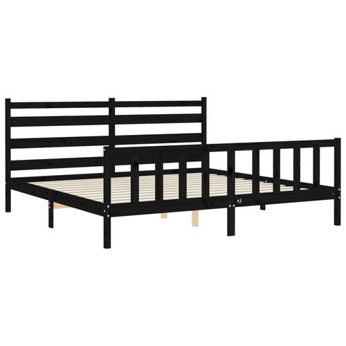 Sengeramme med sengegavl 200x200 cm massivt træ sort