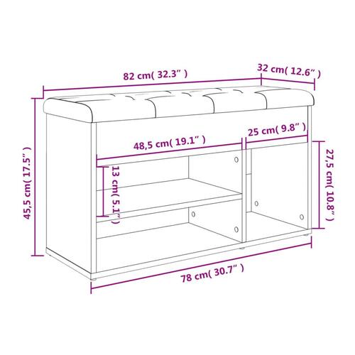 Skobænk 82x32x45,5 cm konstrueret træ sonoma-eg