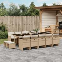Spisebordssæt til haven 15 dele med hynder polyrattan beige