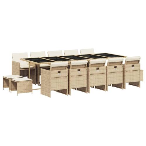 Spisebordssæt til haven 15 dele med hynder polyrattan beige