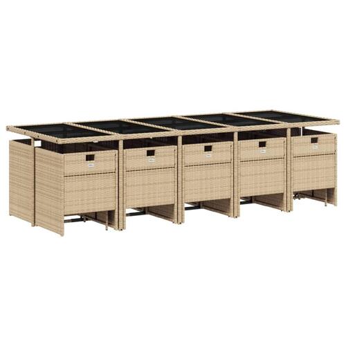 Spisebordssæt til haven 15 dele med hynder polyrattan beige