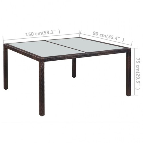 Havebord i polyrattan og glas 150 x 90 x 75 cm brun