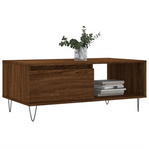 Sofabord 90x50x36,5 cm konstrueret træ brun egetræsfarve