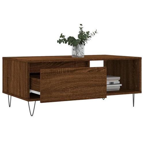Sofabord 90x50x36,5 cm konstrueret træ brun egetræsfarve