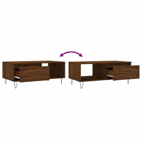 Sofabord 90x50x36,5 cm konstrueret træ brun egetræsfarve