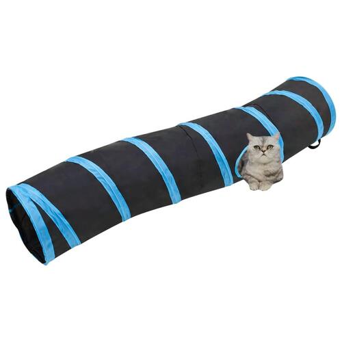 Kattetunnel 122 cm S-formet polyester sort og blå