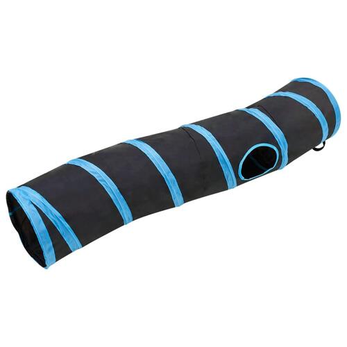 Kattetunnel 122 cm S-formet polyester sort og blå