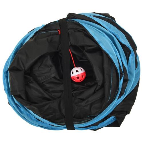 Kattetunnel 122 cm S-formet polyester sort og blå