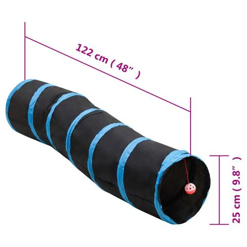 Kattetunnel 122 cm S-formet polyester sort og blå