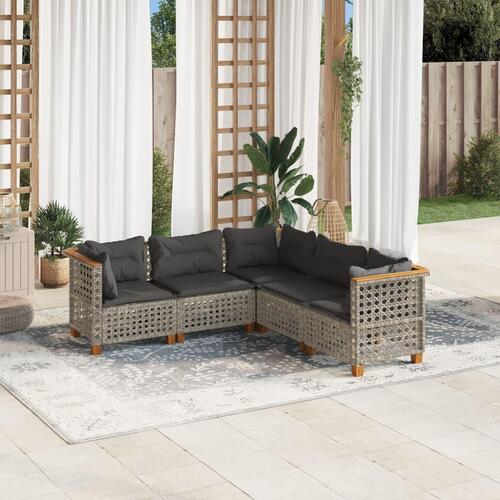 Sofasæt 5 dele med hynder polyrattan grå