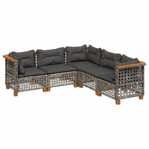 Sofasæt 5 dele med hynder polyrattan grå