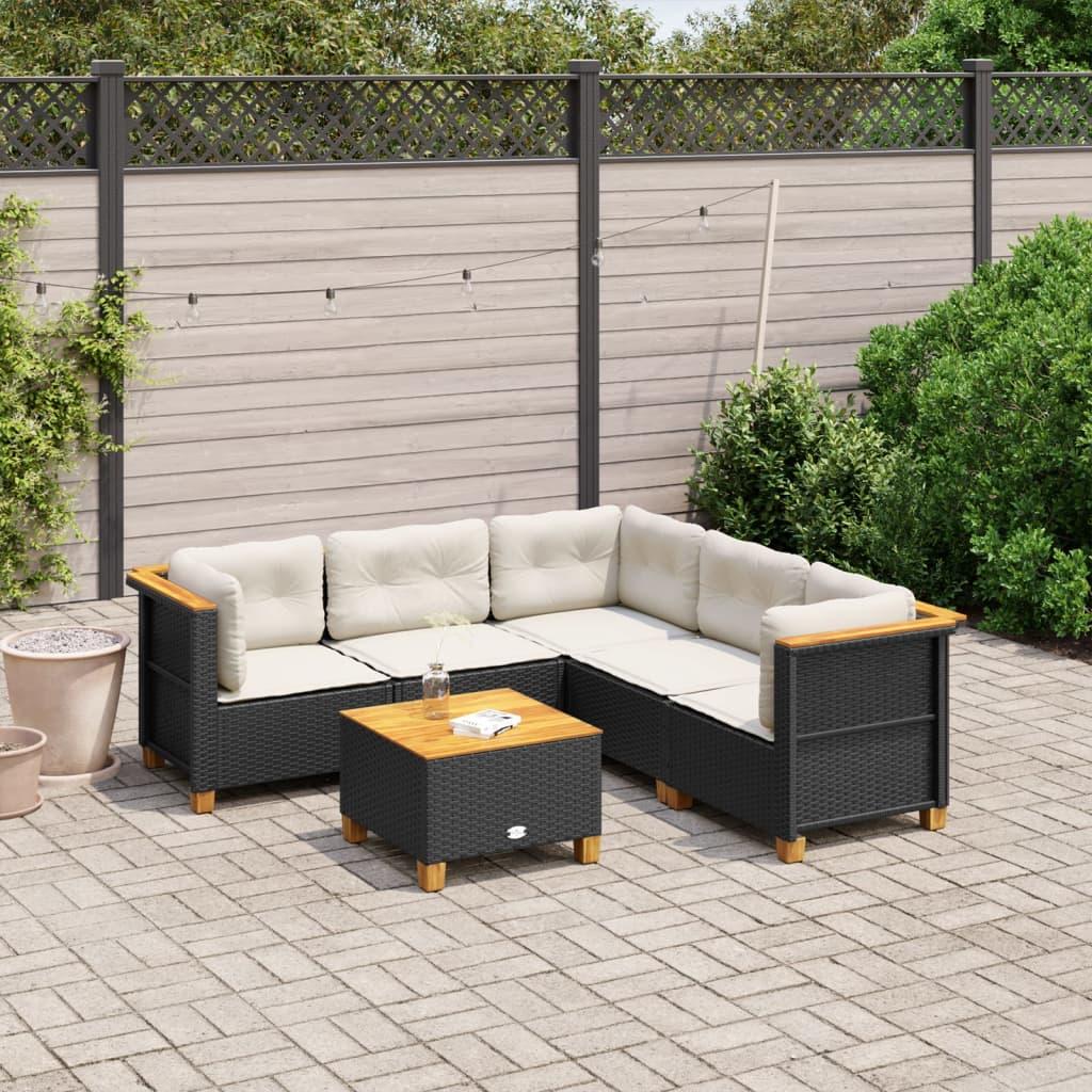 Sofasæt til haven 6 dele med hynder polyrattan sort