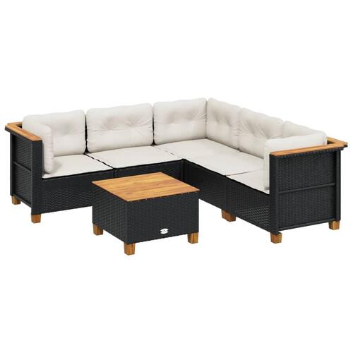 Sofasæt til haven 6 dele med hynder polyrattan sort