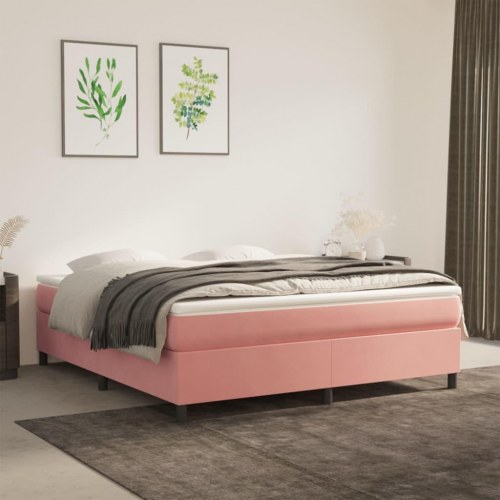 Boxspring sengeramme 160x200 cm i fløjl - lyserød
